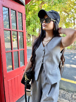 Grey waist coat with wide leg pant