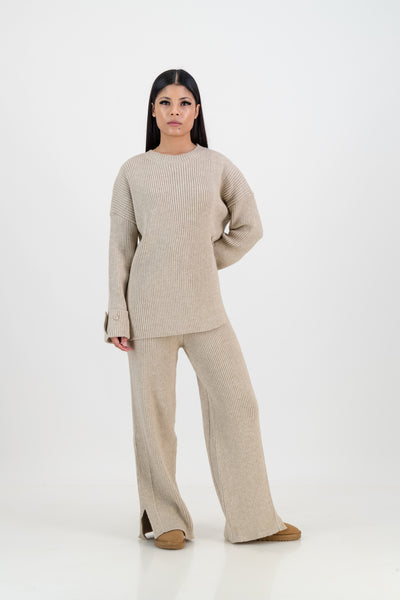 Chloe knitted set with rib pant -stone