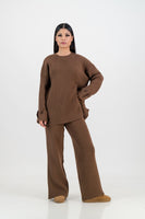 Chloe knitted set with rib pant - brown
