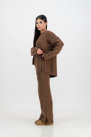 Chloe knitted set with rib pant - brown