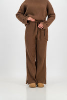 Chloe knitted set with rib pant - brown