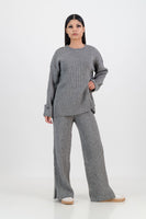 Chloe knitted set with rib pant - slate