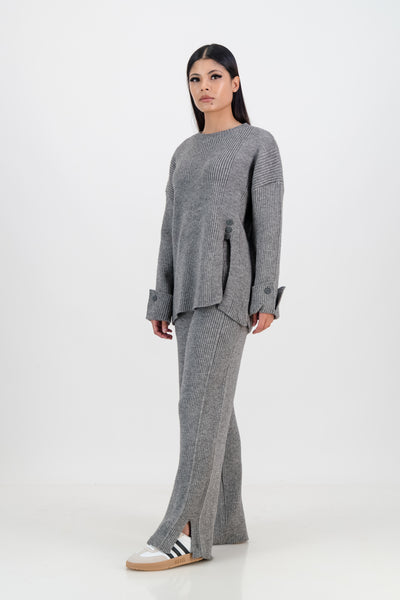 Chloe knitted set with rib pant - slate