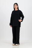 Chloe knitted set with rib pant - black