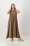Brown satin trapeze dress