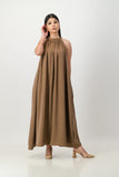 Brown satin trapeze dress