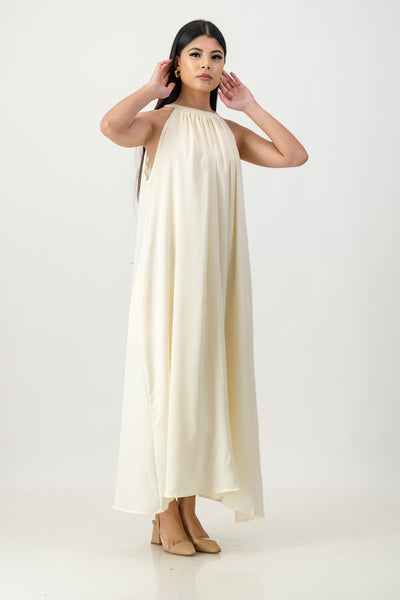 Ivory satin trapeze dress