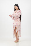 Lilac and pink Floral print dress with petal strap