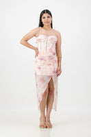 Lilac and pink Floral print dress with petal strap