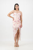 Lilac and pink Floral print dress with petal strap
