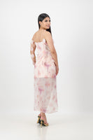 Lilac and pink Floral print dress with petal strap