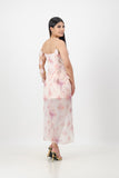 Lilac and pink Floral print dress with petal strap