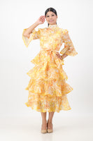 Yellow tiered frill dress