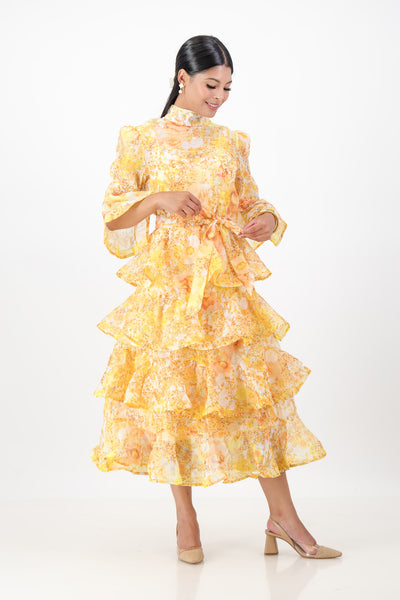 Yellow tiered frill dress