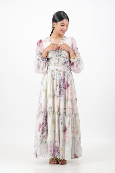 Purple pastel floral button dress