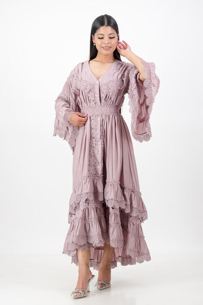 Mauve ruffle lace dress
