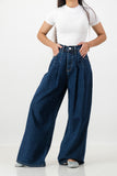 Indigo denim wide leg with front dart