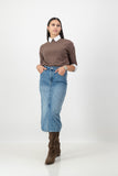 Raw edge denim skirt