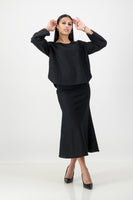 black linen blend top and skirt
