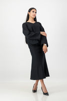 black linen blend top and skirt