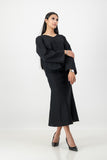black linen blend top and skirt