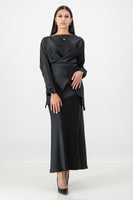 Black long sleeve criss cross top with skirt