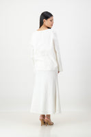 white linen blend top and skirt