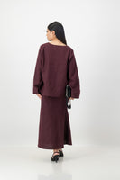 burgundy linen blend top and skirt