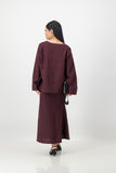 burgundy linen blend top and skirt