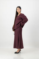 burgundy linen blend top and skirt