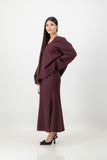 burgundy linen blend top and skirt