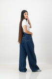 Indigo denim wide leg with front dart