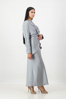 Grey long sleeve criss cross top with skirt