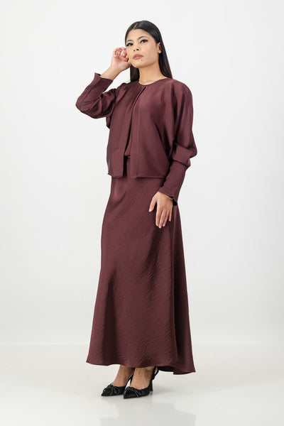 Burgundy 3 piece satin set