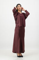 Burgundy 3 piece satin set