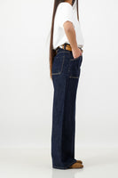 Indigo denim contrast stitch pocket