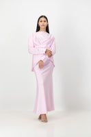 Pink long sleeve criss cross top with skirt