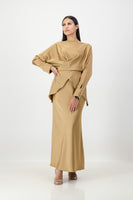 Caramel long sleeve criss cross top with skirt
