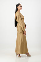 Caramel long sleeve criss cross top with skirt