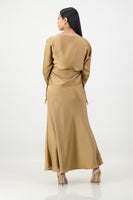 Caramel long sleeve criss cross top with skirt