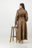 Pecan satin leather wrap dress