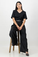 White v neck t with shoulder pads