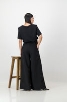 Black wide leg pant with dart detail