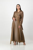Pecan satin leather wrap dress