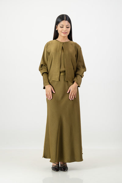 Olive 3 piece satin set