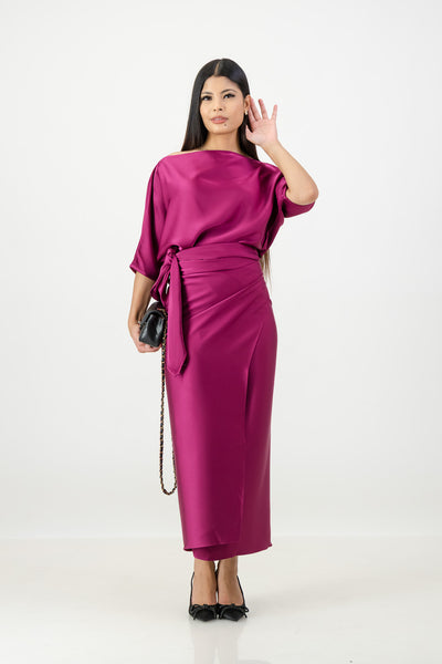 Berry French Wrap Dress