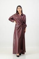 Burgundy satin leather wrap dress