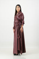Burgundy satin leather wrap dress