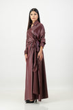 Burgundy satin leather wrap dress