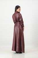 Burgundy satin leather wrap dress